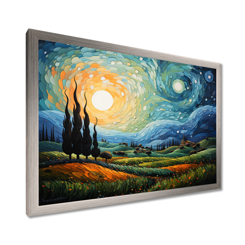 Art mural Vangogh le cyprès se balançant II, H 16 po x l 32 po, Impression encadrée, Argent argent