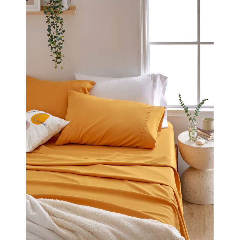  Ensemble de draps respirants Coolest-Comfort, Orange, Grand drap plat + 1 drap-housse + 2 taies d'oreill