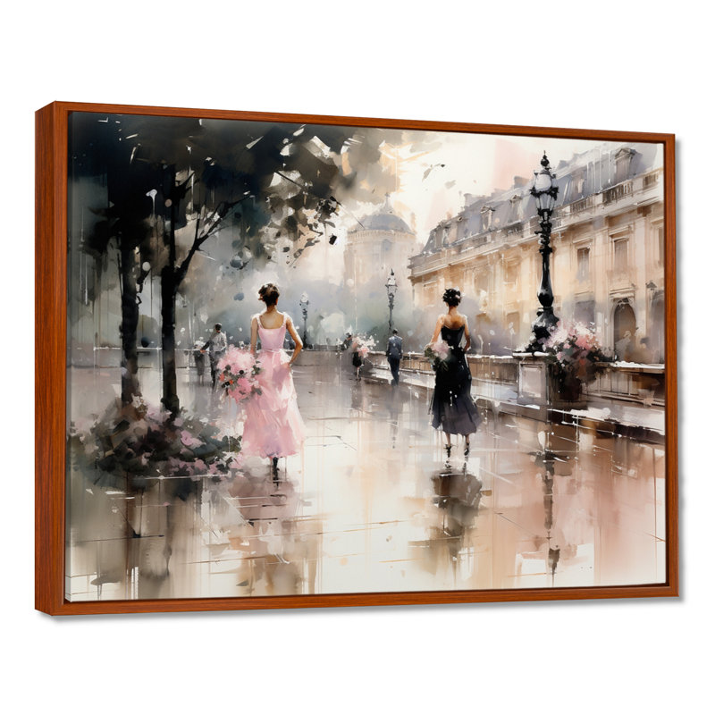 Impression sur toile Fashion Impressionist Elegance I, Reproduction avec cadre flottant, H 30 po x l 40 po, Brun