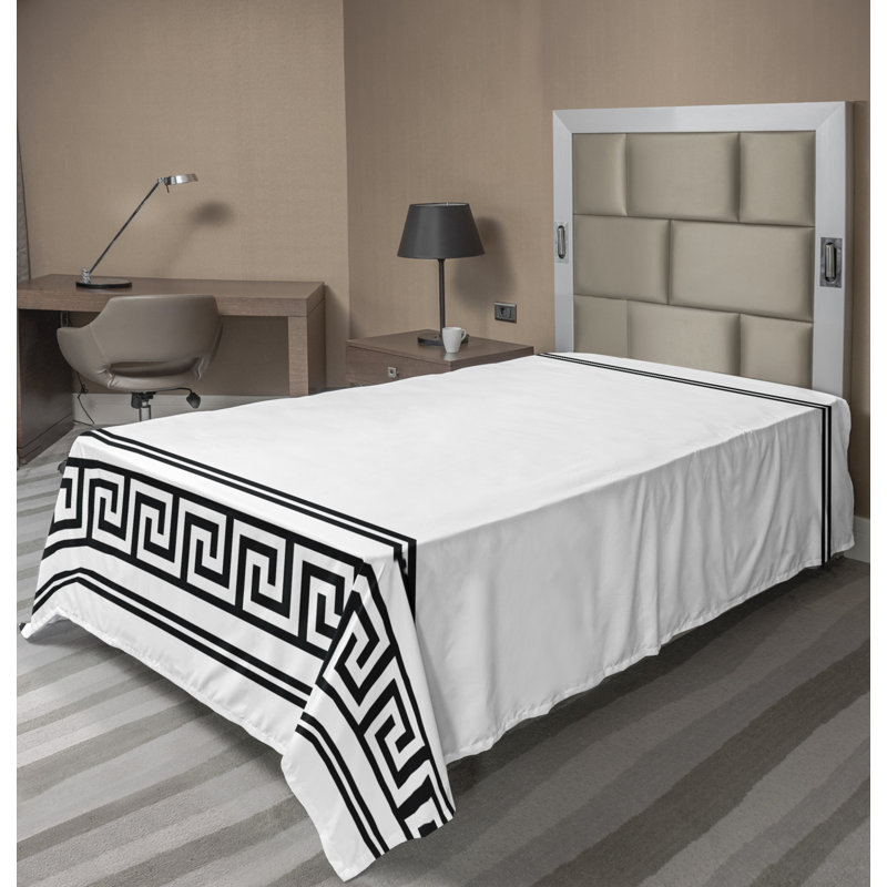 Twin White and Black Geometric Print Microfiber Flat Sheet