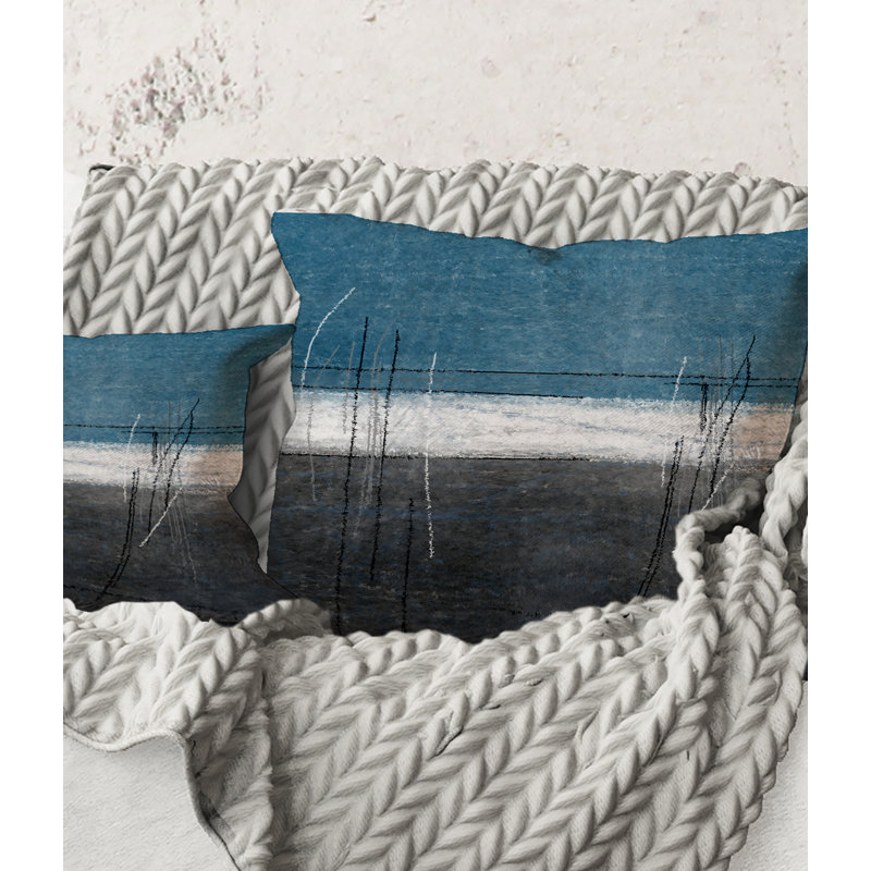 Carré, sarcelle rencontre l'art abstrait gris - coussin décoratif moderne, 16" x 16"
