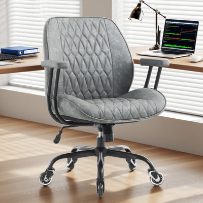 Leather Ergonomic Office Chair With Adjustable Padded Armrest by 17 Stories
