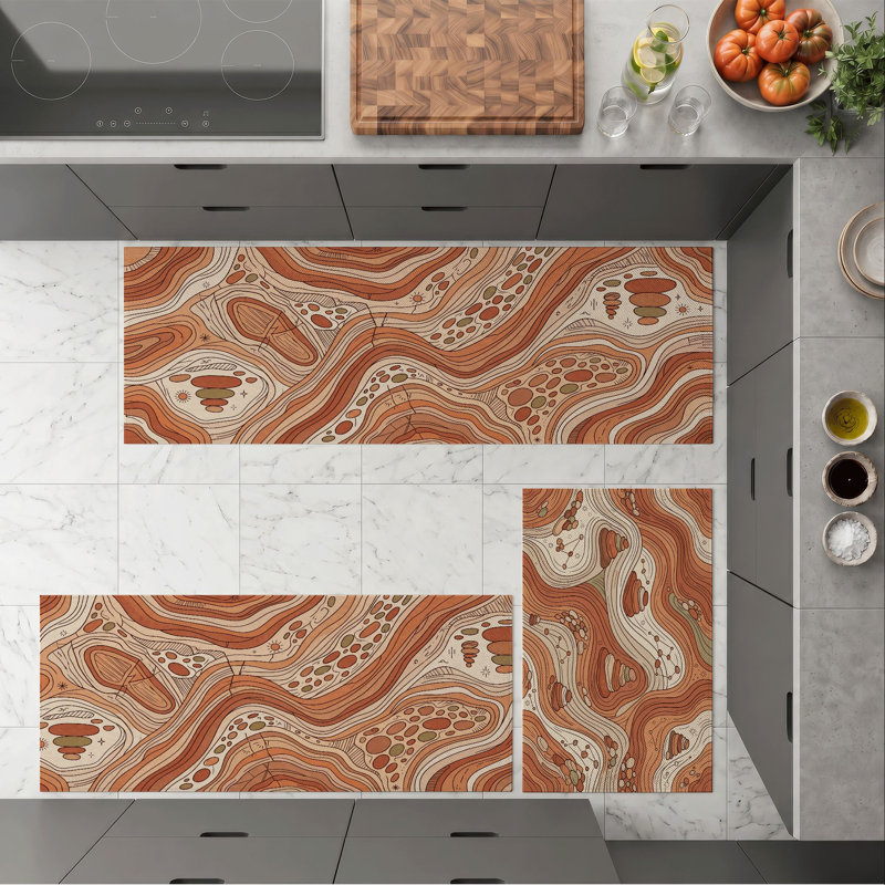 Abstract Waves Non-Slip Washable Kitchen Mats