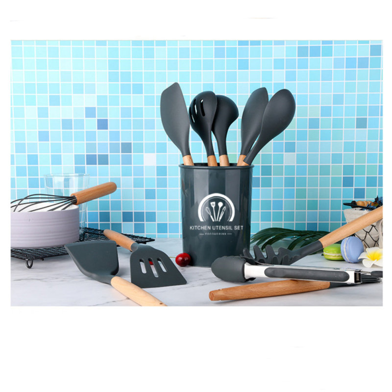 Ensemble d'ustensiles de cuisine en bois avec poignée en bois 34 pièces Ensemble d'ustensiles de cuisine cuillère à cuisson antiadhésive 34 pièces