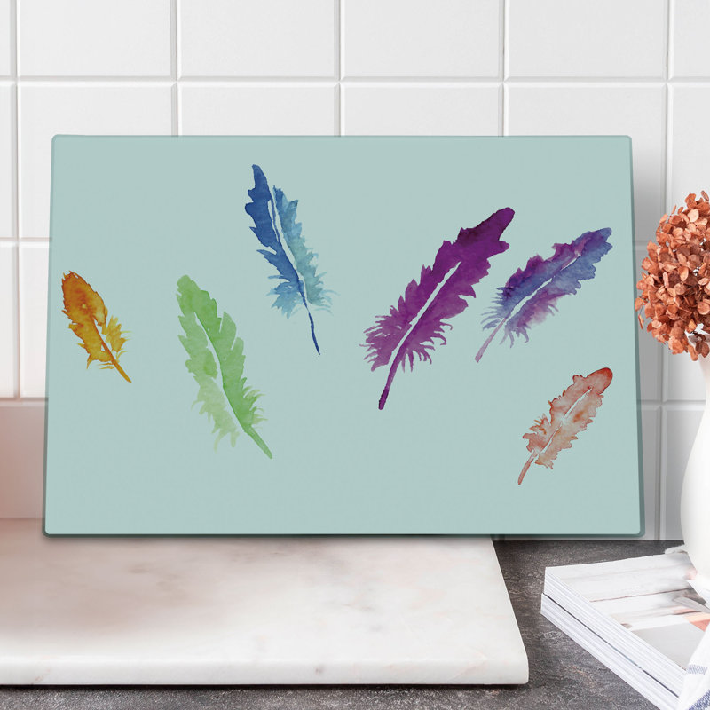 Ambesonne Feathers Cutting Board Large Size Watercolors Multicolor