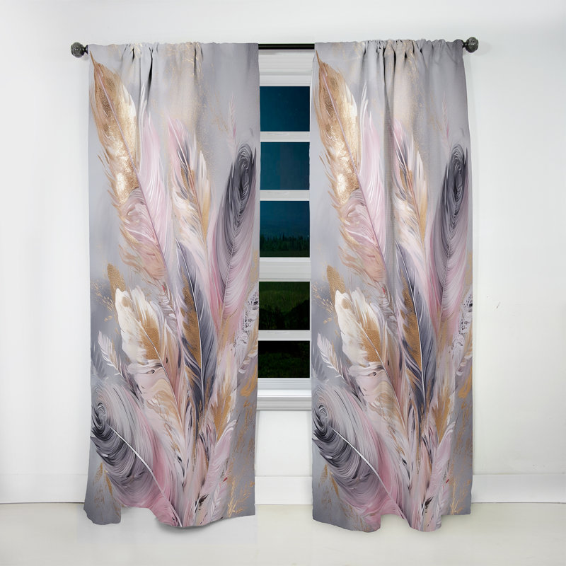 Pink Feather Wanderlust - Modern Velvet Curtain - Room Darkening - 1 panel, 52" W x 90" L