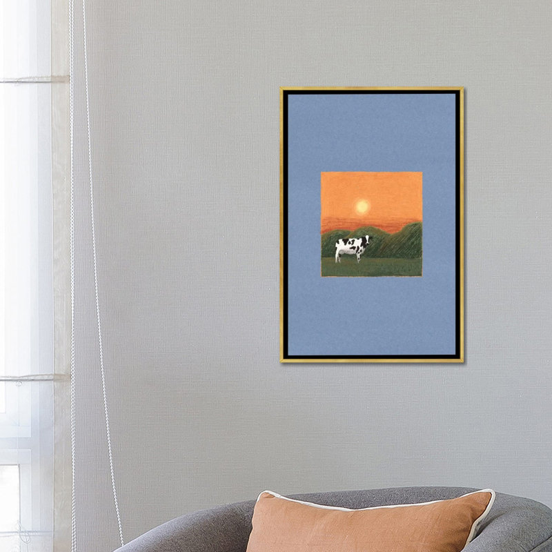 «Lonely Cow», reproduction d'art sur toile encadrée, H 18 po x l 26 po, Impression sur toile flottante sans passe-partout