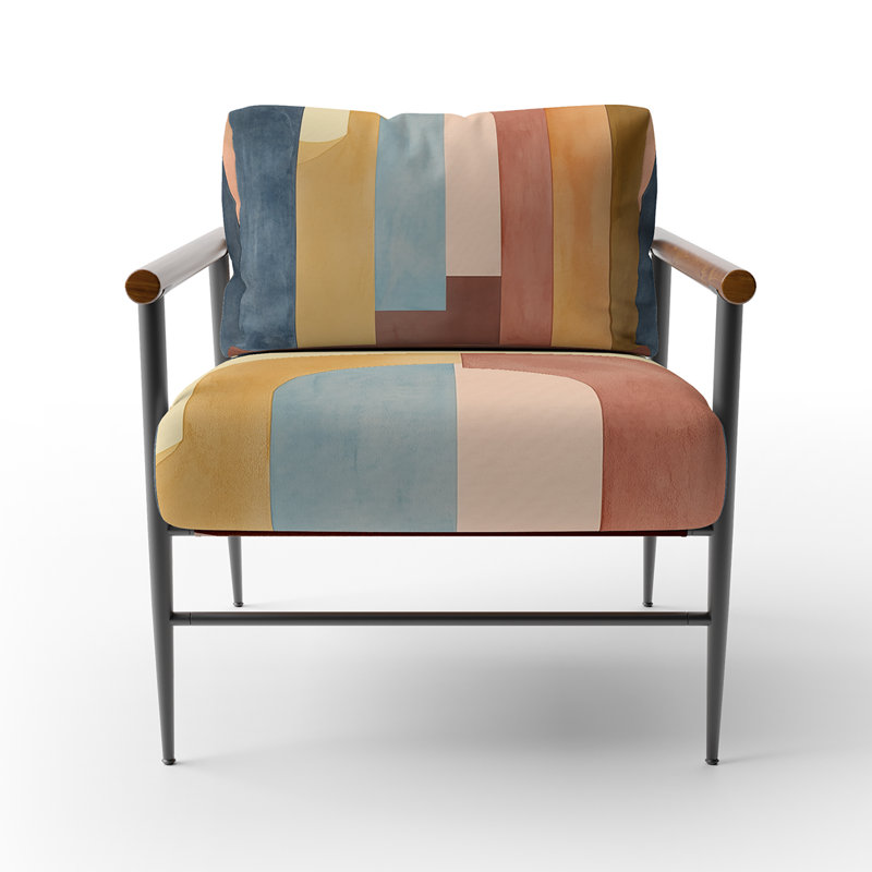 Chaise d'appoint Abstract Geometric, Brown Round Arms