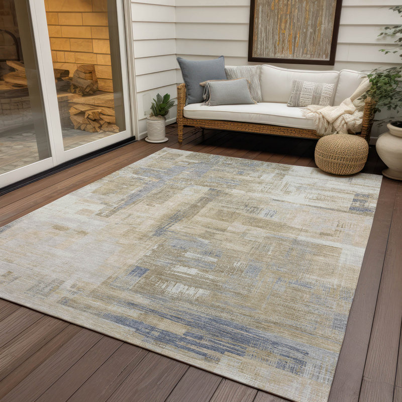 Machine Washable Indoor/Outdoor Christain ACN1340 Ivory Rug, Rectangle 10' x 14'