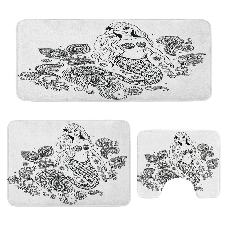  Ensemble de tapis de salle de bain à motif cachemire 3 pièces motif cachemire noir et gris Paisley