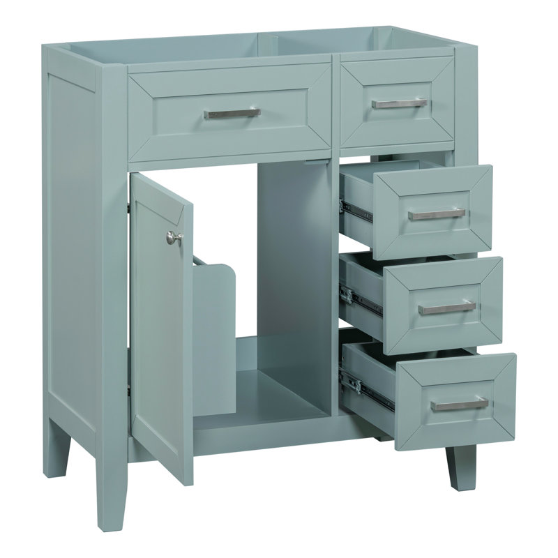 Base de meuble-lavabo de salle de bain, 30 po. Armoire moderne avec tiroirs. Bois massif et matériau. Style pratique. Assemblage requis Base de 30 po seulement. Style en caoutchouc. Intérieur imperméable et spacieux.