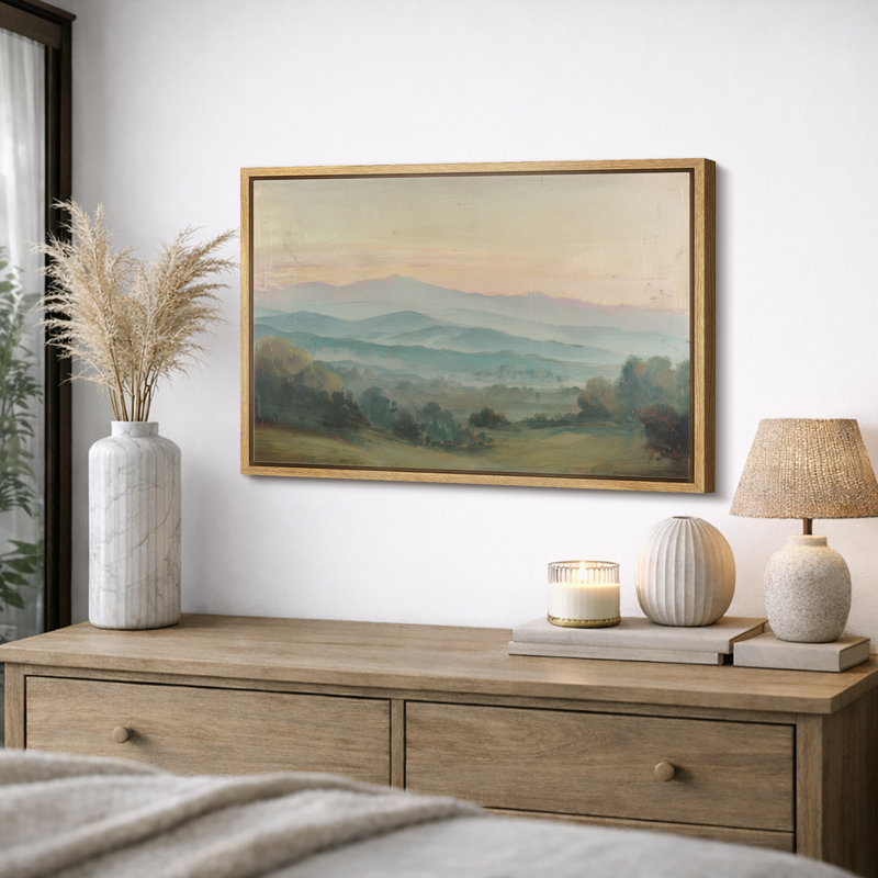 «Pastel Mountain Landscape», chambre à coucher, impression sur toile encadrée, impression sur toile, Cadre naturel