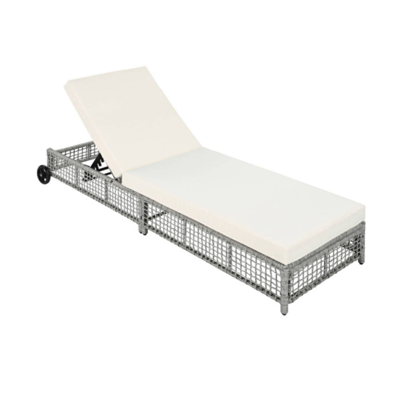 Chaise longue de patio By Trexm - 5 positions, gris + rotin beige avec coussin, Gris