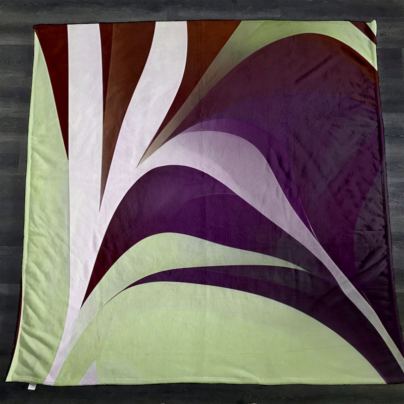 Throw Blanket, 51" W x 60" L, Abstract, Green/Orange/Purple