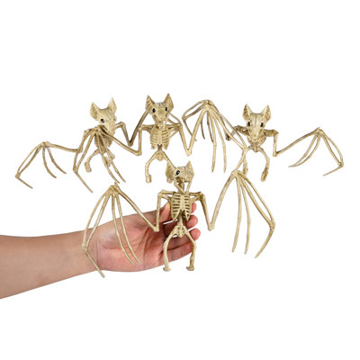  4Pcs Bat Skeleton Halloween Decoration Hanging Animal Skull Bone Party Graveyard