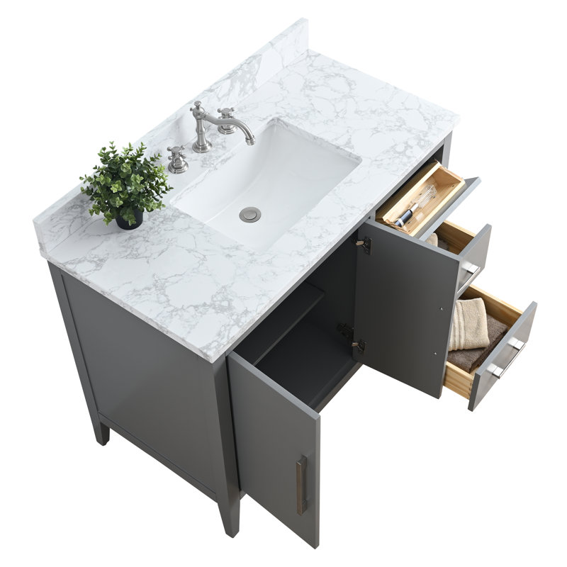 42'' Single Bathroom Vanity with Engineered Marble Top, Brushed Nickel, Cashmere Gray