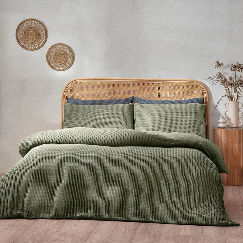 Muraida Cotton Solid Colour Duvet Cover Set with Pillowcases, Green, Kingsize - 2 Standard Pillowcases