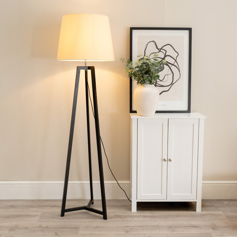 Rhavyn 148cm Traditional Floor Lamp, Matte Black, Beige