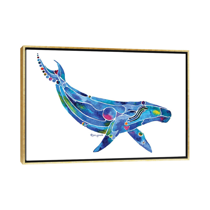 " Whale Humpback Ocean " by Jo Lynch, Gold Framed Canvas, 18" H x 26" W x 1.5" D, No Matte
