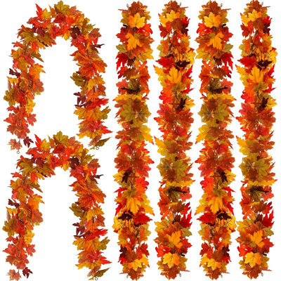 6-Pack 5.6 Ft Artificial Maple Leaf Autumn Garland, Fall Hanging Vine Decorations, Multicolor Maple Leaves for Front Door, Fireplace, Table, Thanksgiving & Indoor Outdoor Decor