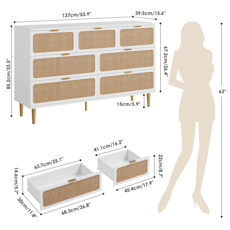 136.9cm W 7 - Drawer Chest of Drawers, White