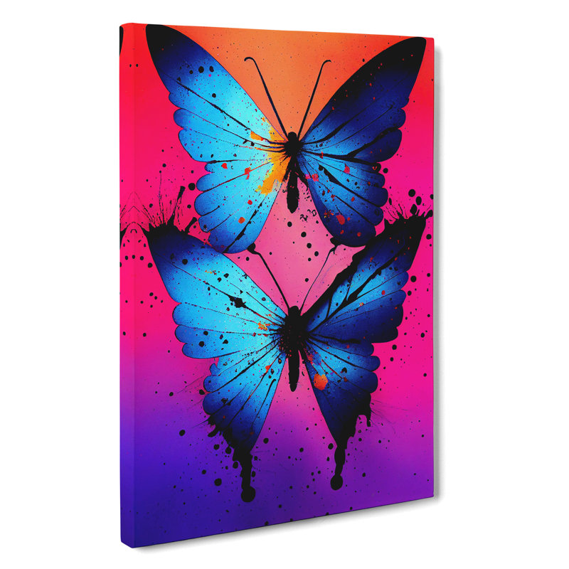 Butterflies With Dripping Paint No.2 - Wrapped Canvas, 60cm H x 40cm W x 3cm D