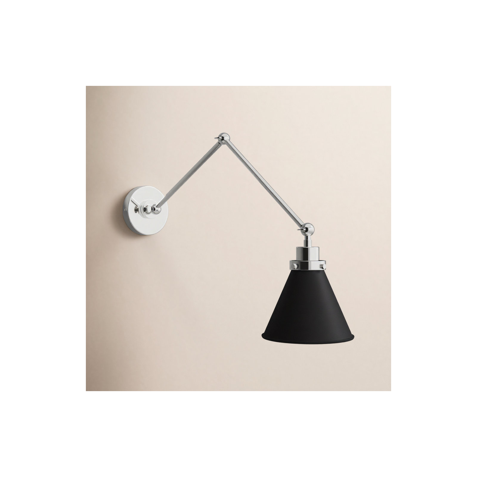 Single Light Steel Dimmable Swing Arm Sconce, Silver, Black