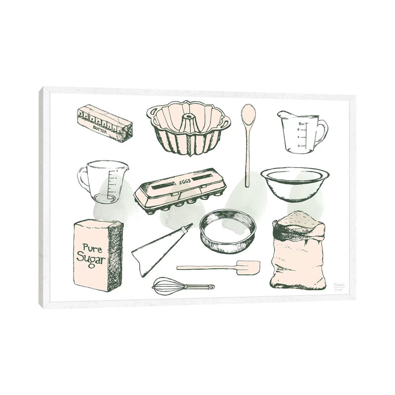 Baking Ingredients - Print on Canvas, 66.04cm H x 101.6cm W x 3.81cm D, White Floater Framed