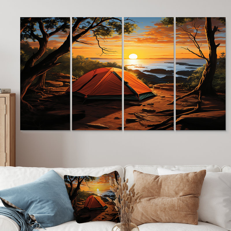 Coastal Camping Tents Retreat I - Camping Travel, art mural 4 pièces, H 32 po x l 64 po