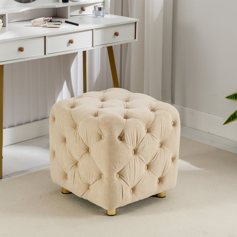 Hielke Velvet Ottoman, Beige Velvet