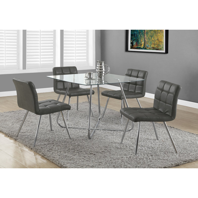 Lettunich 4 - Person Glass Top Pedestal Dining Set, Grey
