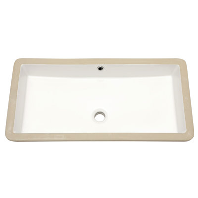 28"X14" White Ceramic Rectangular Undermount Bathroom Sink With Overflow