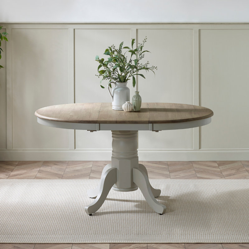 Oval Extendable Solid Wood Dining Table, White/Gray