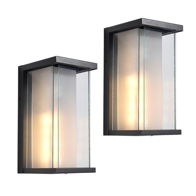 Shackelford Wrought Iron 1-Light Outdoor Flush Mount with Glass Shade (Set of 2)