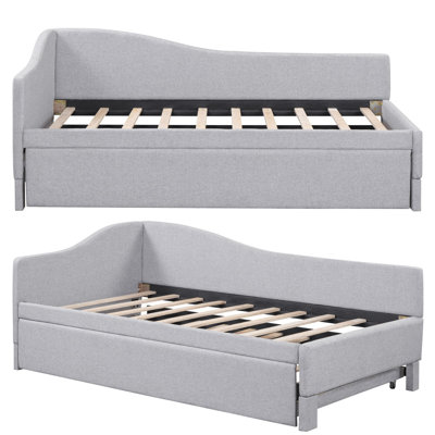 Twin Size L-Shaped Upholstered Daybed with Pop-Up Trundle for Compact Spaces