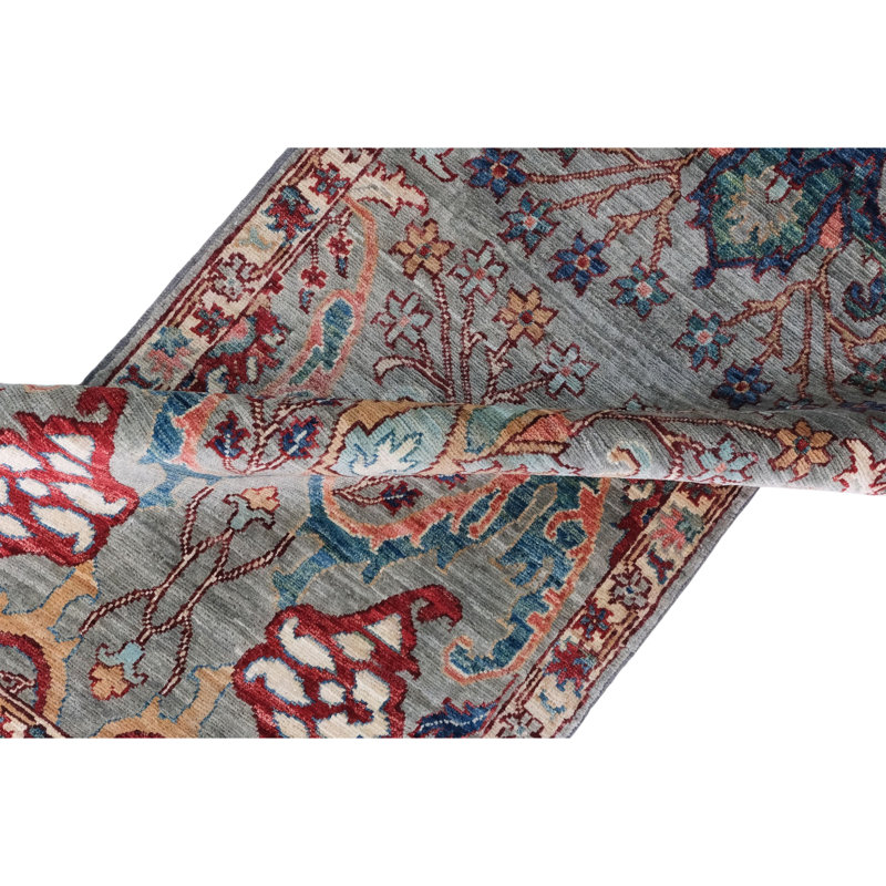 High-Quality Hand-Knotted Light Green And Red Area Rug