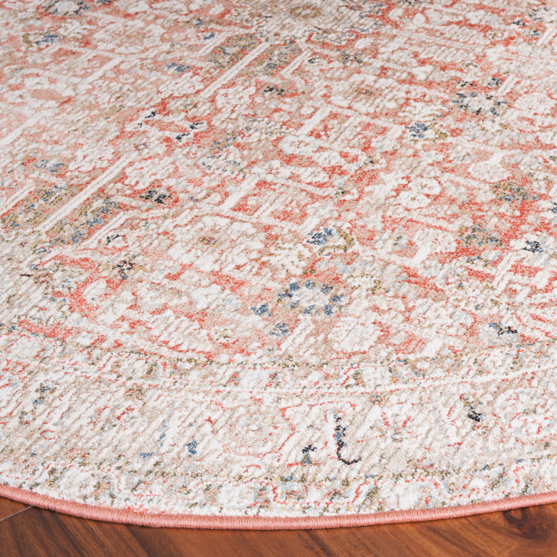 Tapis floral en coton / polyester tissé à la machine Floral, Rond 6 pi 7 po