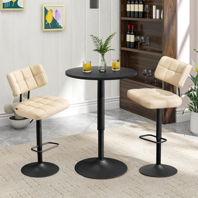 Tabourets de bar pivotants à hauteur réglable avec repose-pieds et dossier incurvé à coussin épais (ensemble de 3), Beige