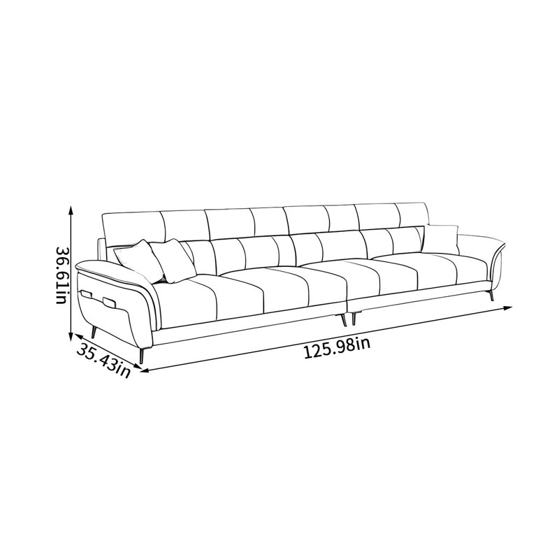 Canapé moderne à rangée droite simple, H 36,61 po x l 125,98 po x P 35,43 po