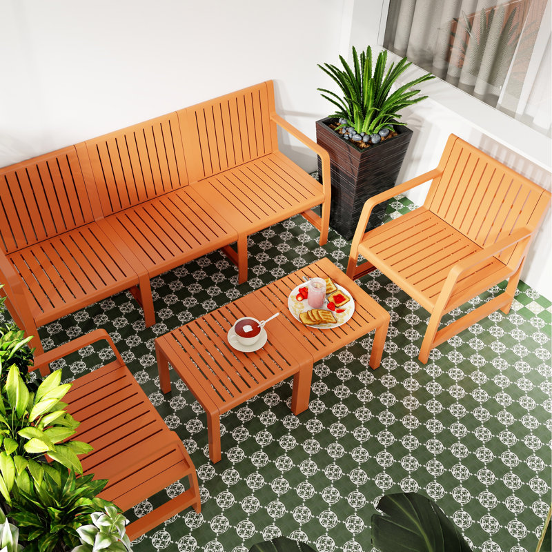 5 Indoor/Outdoor Patio - Apricot Brown 3 , 2 Chairs, Coffee Tables, Rust Frame, Polypropylene, Waterproof, Quick Setup, Smart Design For Garden Relaxation Apartment Balconies