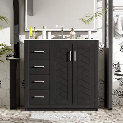 Meuble-lavabo de 36 pouces avec lavabo en céramique et beaucoup de rangement