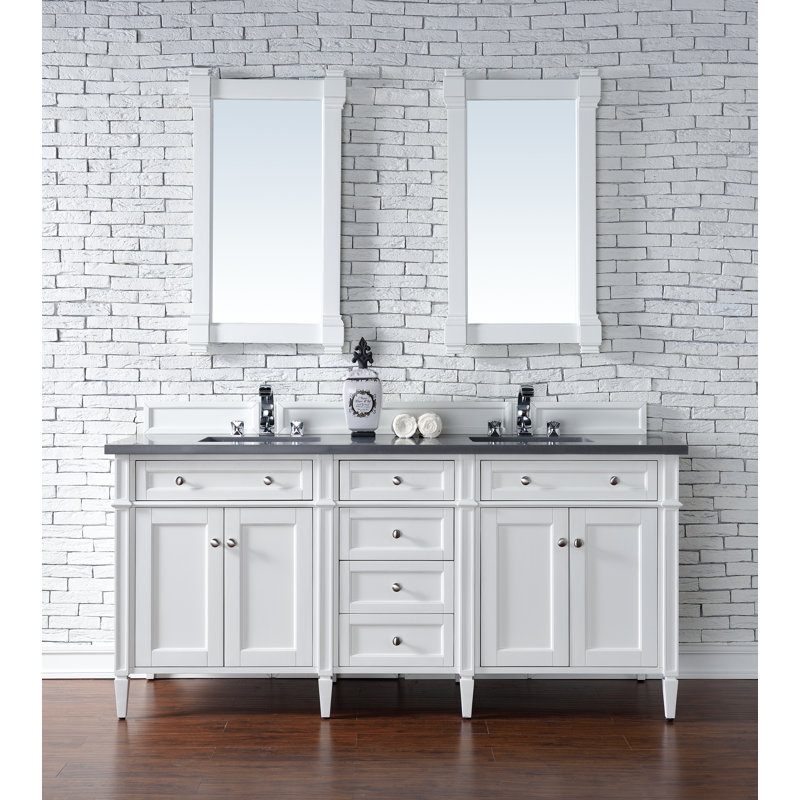 Brittany 72" W Double Vanity, Charcoal Soapstone, Bright White, 8" Widespread