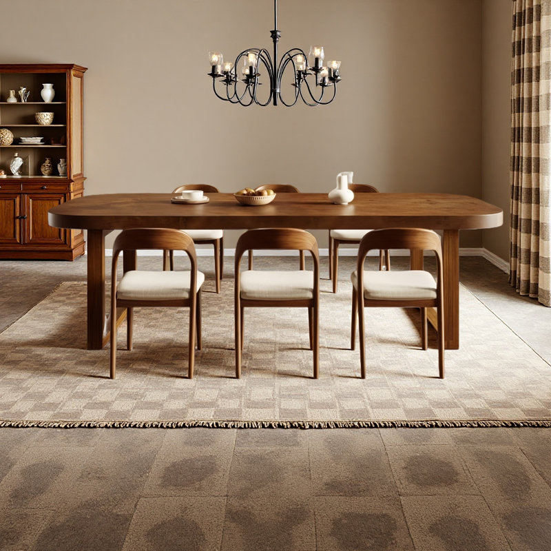 Modern Rustic Solid Wood Rectangular Dining Table Set, 7 Pieces: Table, 6 Chairs, 29.53" H x 86.61" W x 35.43" D