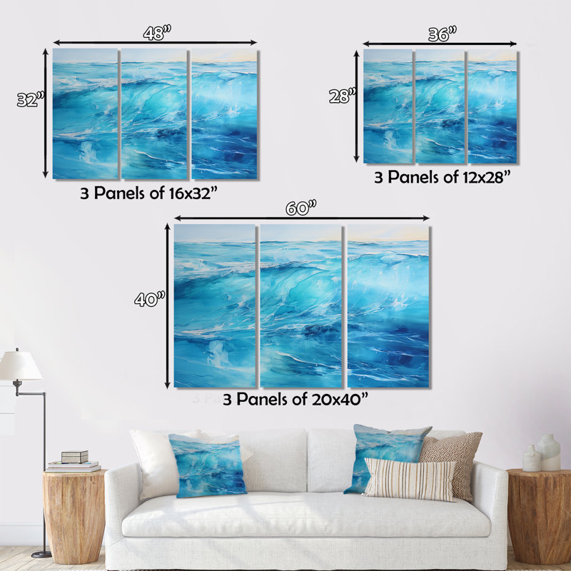 Art mural côtier sur toile, vagues turquoise - Rademacher, H 32 po x l 48 po x P 1 po