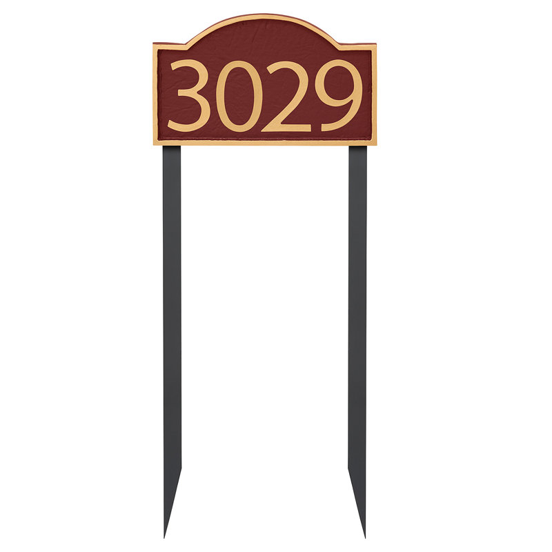 Plaque d'adresse pelouse douce 1 ligne, Or, Rouge