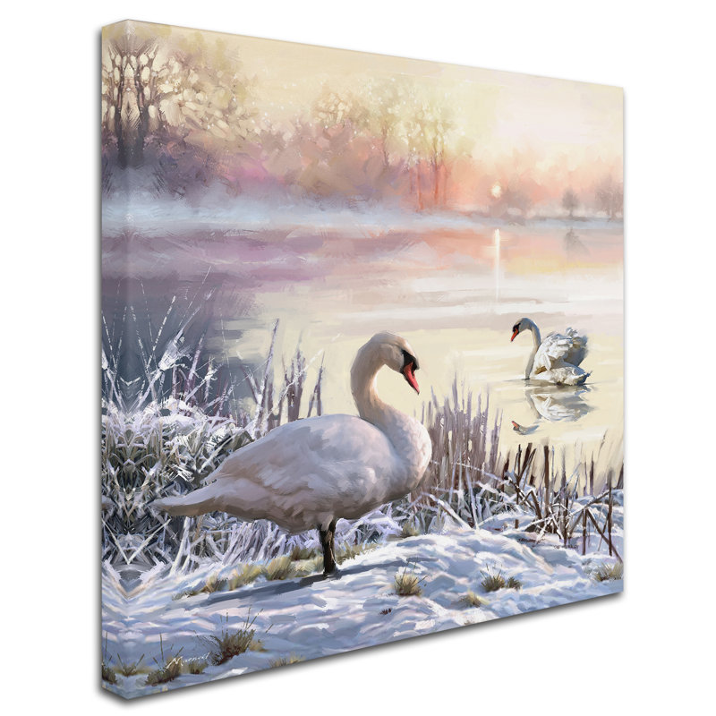 « winter swans », reproduction sur toile tendue, H 18 po x l 18 po x P 2 po
