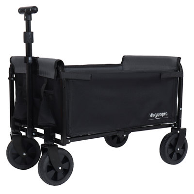 Chariot de camping pliable tout-en-un convertible: siège de banc, compartiment de rangement et attache pour chien incluse, noir / gris