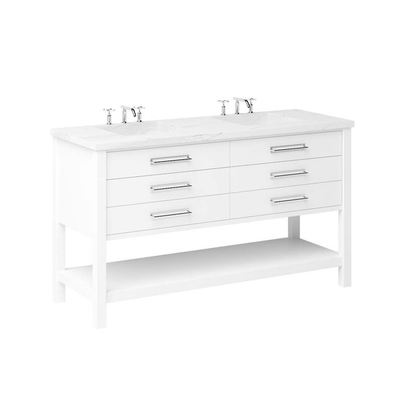 Kiawah Double Drawer Bath Vanity, Pure White, Polished Chrome, 60"