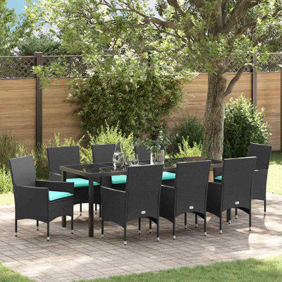  Ensemble de table et de chaises avec coussin 9 pièces PE rotin noir