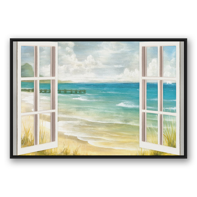 « Open Windows to Beach Paradise », reproduction sur toile tendue, 20 po x 30 p, Cadre noir